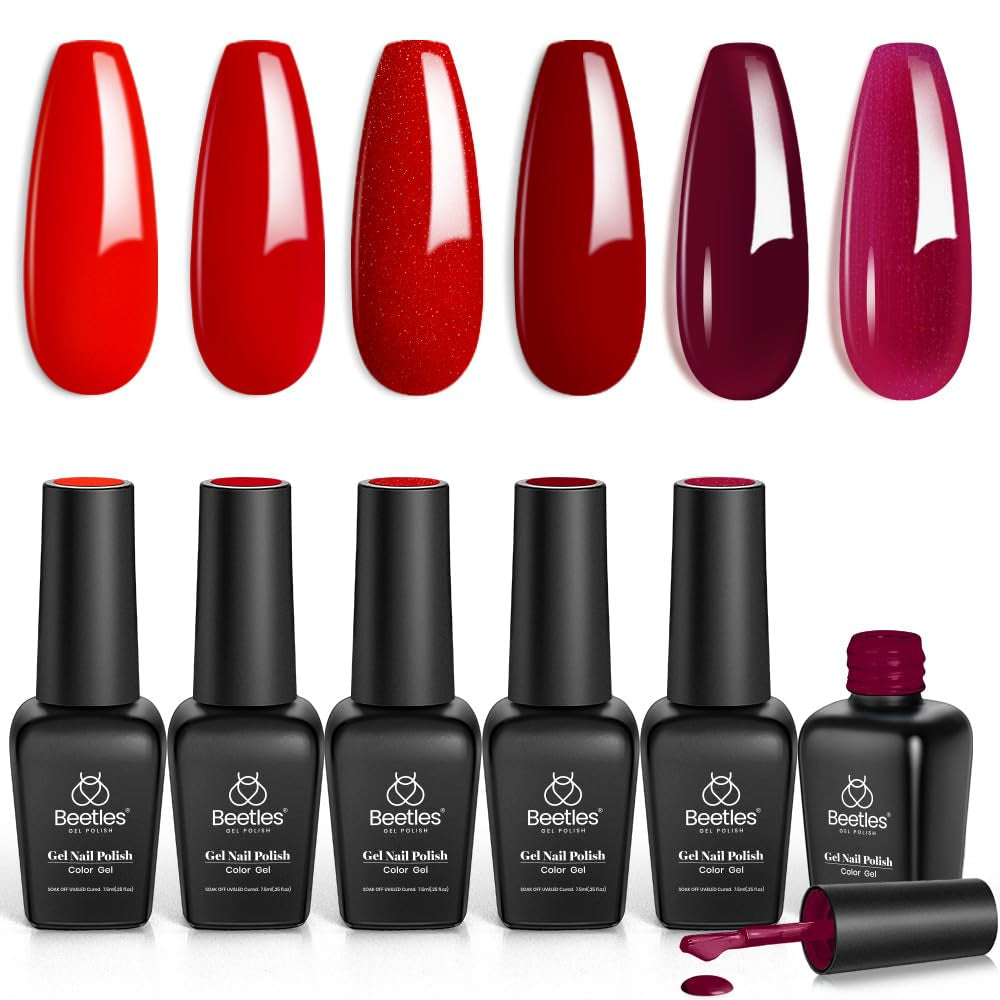 Beetles Gel Nail Polish, 6 Colors Nude Pink Rose Red Milky White Gel Polish, Sweetheart Candies Collection Soak Off UV LED Nail Lamp Light Nails Spring Summer Easter Gel Nail