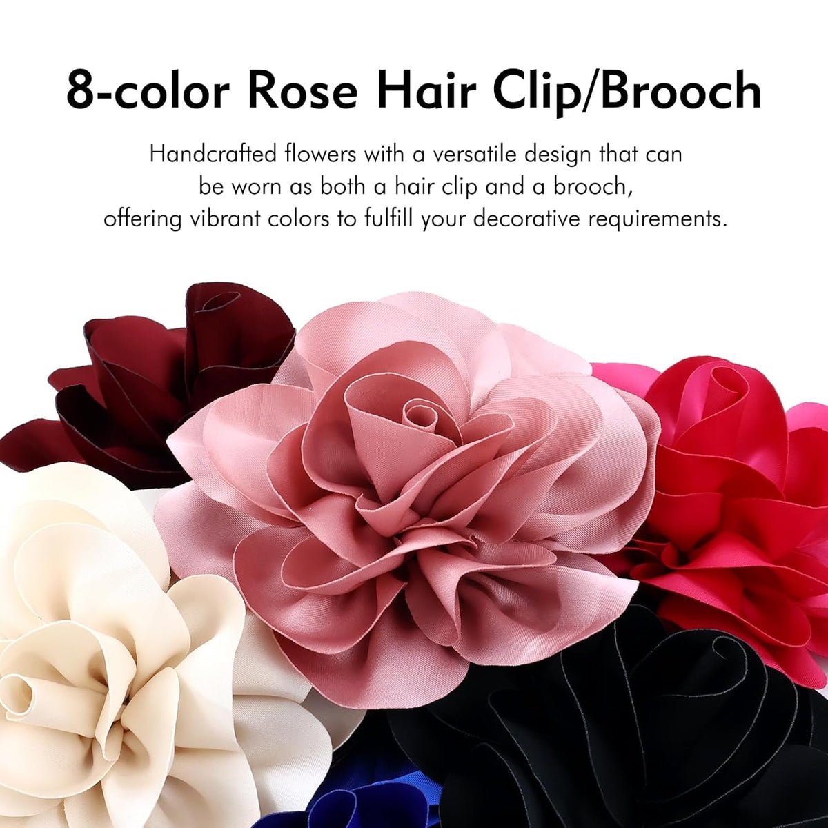 8 Pack Decorative 13Cm/5" Big Silky Satin Flower Brooch Pins Duckbill Alligator Hair Clips Barrettes Floral Hair Pins Accessories for Women Girls Teens Kids