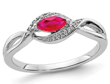 1/3 Carat (ctw) Natural Marquise Cut Ruby Ring in 14K White Gold with Accent Diamonds