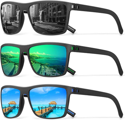 Square Polarized Sunglasses for Men Vintage Style Driving Travel Sun Glasses Lightweight Frame UV Protection Goggles