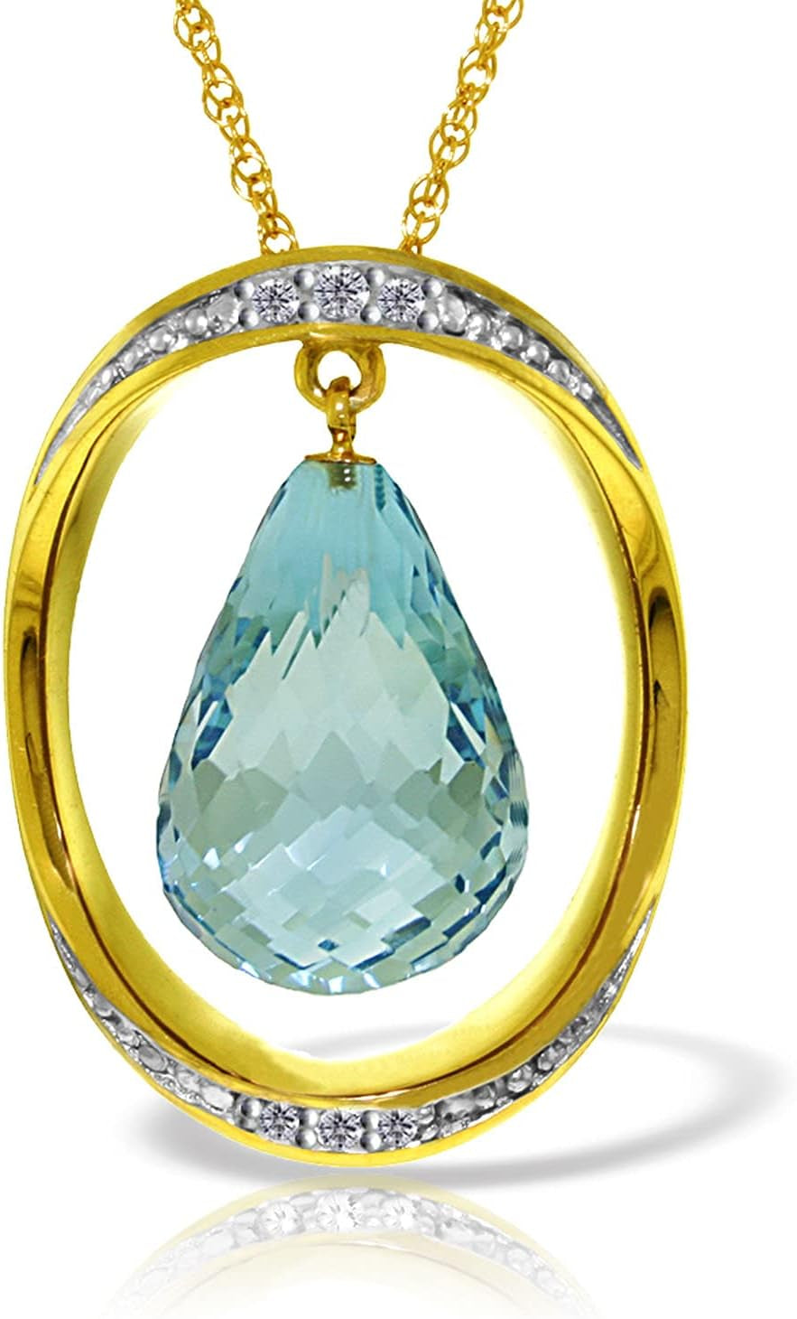 11.6 CT. 14K Yellow Gold Necklace with Natural Briolette Blue Topaz and Diamonds