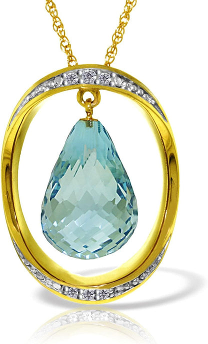 11.6 CT. 14K Yellow Gold Necklace with Natural Briolette Blue Topaz and Diamonds