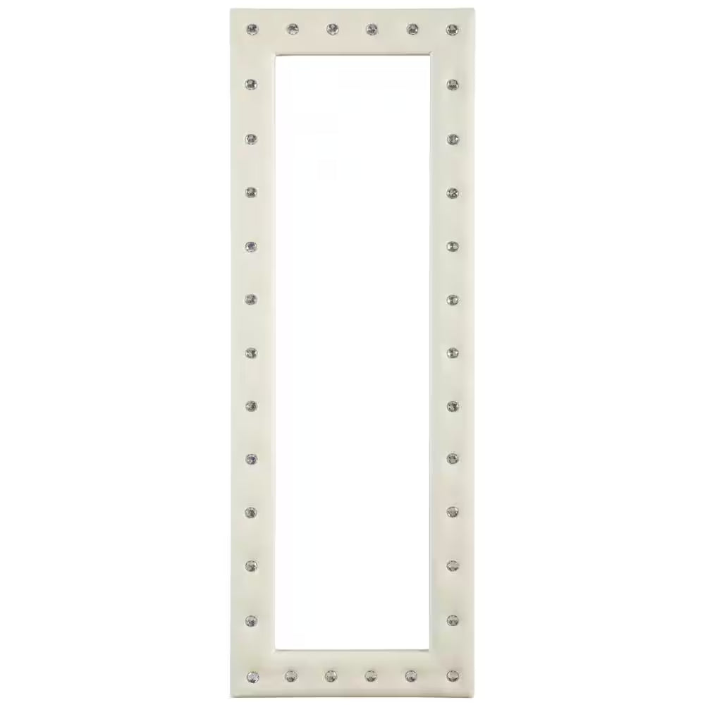 Beige 22 In. W X 63 In. H Modern Crystal Tufted Rectangle Framed Leaning Mirror