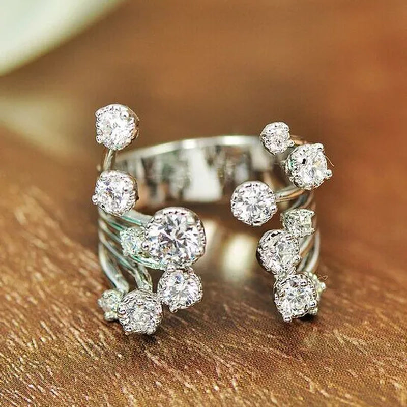Luxurious  Silver Natural Gemstones White Sapphire Wedding Birthstone Bride Flower Engagement Ellipse Princess Open Ring Jewelry Size 6 7 8 9 10