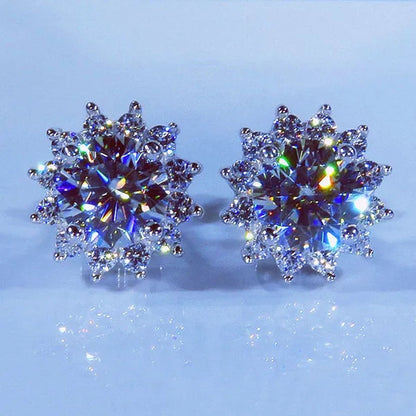 2022 8mm(2.0ct)  Moissanites Diamond Ear Studs 925 Silver Six Star Snowflake  Pink Gift Box Packing Round Brilliant Cut 8mm(2.0ct) D Color Jewelry with Certification
