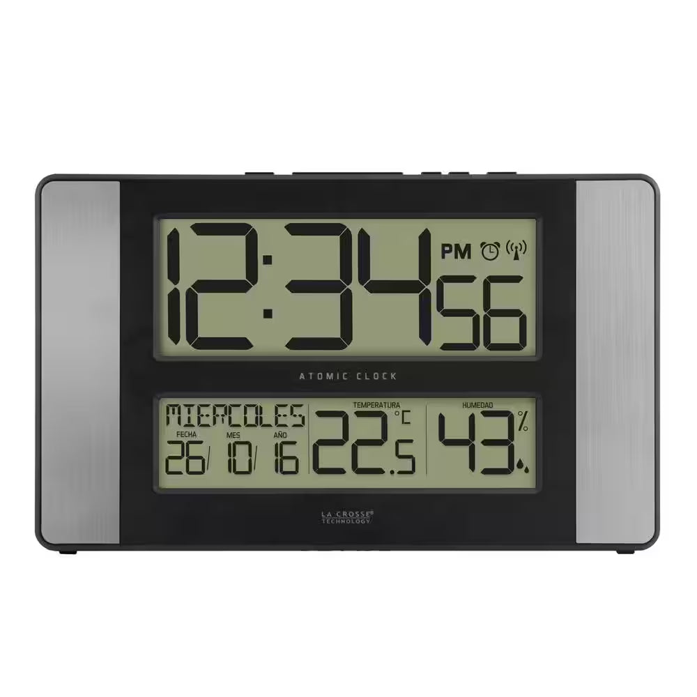 11 In. X 7 In. Atomic Digital Clock with Temperature and Humidity in Aluminum Finish