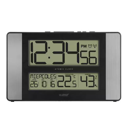 11 In. X 7 In. Atomic Digital Clock with Temperature and Humidity in Aluminum Finish