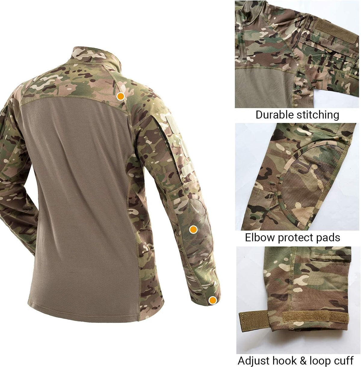 Men'S Tactical Military Combat Shirt Long Sleeve Cotton Camo T Shirt with Zipper