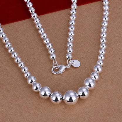 High Quality 925 Sterling Silver Fashion Elegant Smooth Bead Round Necklace Bracelet Jewelry Sets Fine Jewelry