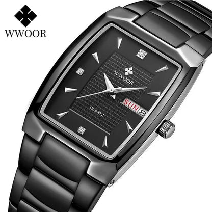 2021 Men's Watch WWOOR Top Brand Luxury Gold Blue Black Watch Men's Square Business Sports Quartz Waterproof Stainless Steel Watch Relogio Masculino