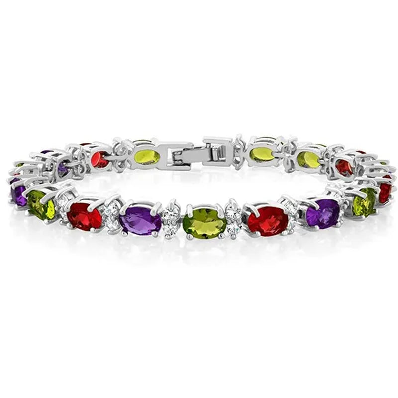 Gem Stone King 925 Sterling Silver Gorgeous Oval and Round Sparkling Cubic Zirconia CZ Tennis Bracelet Jewelry Gift