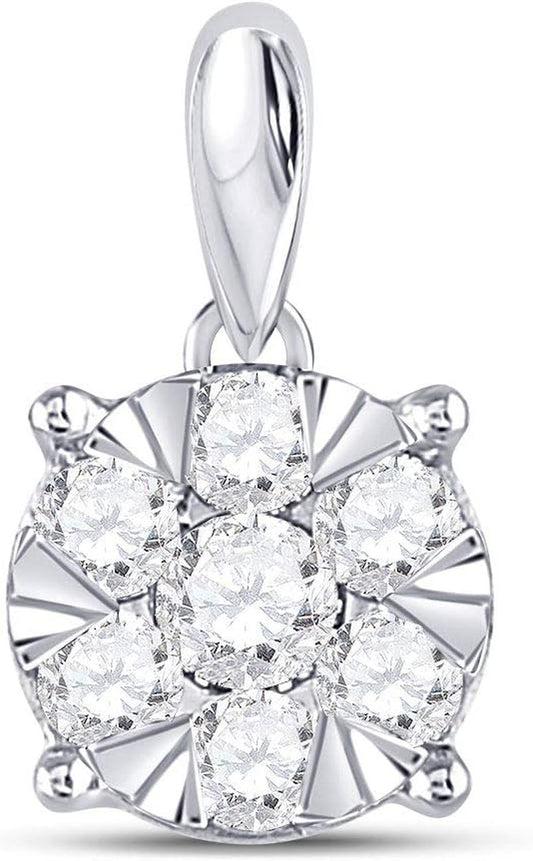 14Kt White Gold Womens round Diamond Flower Cluster Pendant 1/2 Cttw