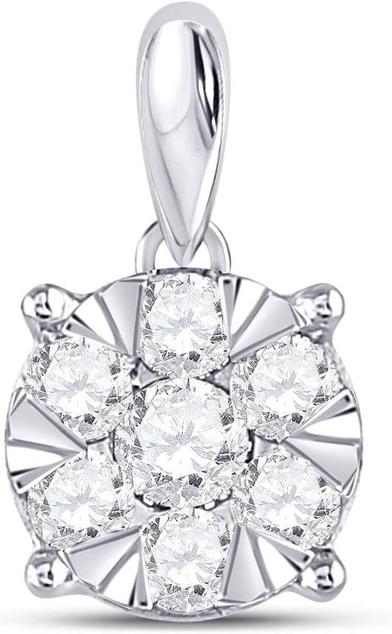 14Kt White Gold Womens round Diamond Flower Cluster Pendant 1/2 Cttw