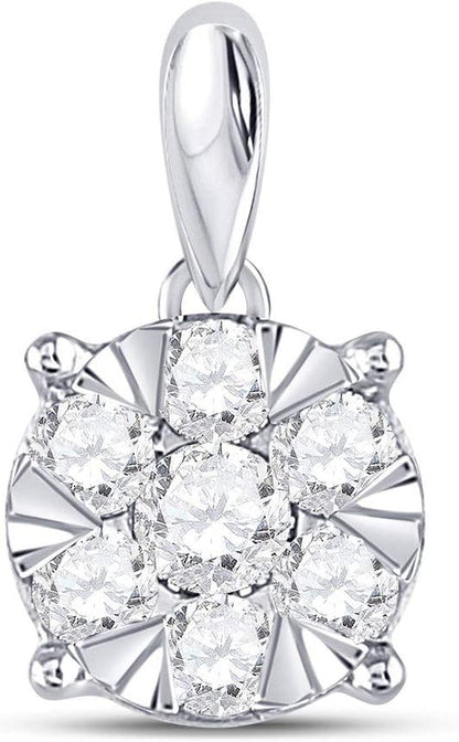 14Kt White Gold Womens round Diamond Flower Cluster Pendant 1/2 Cttw