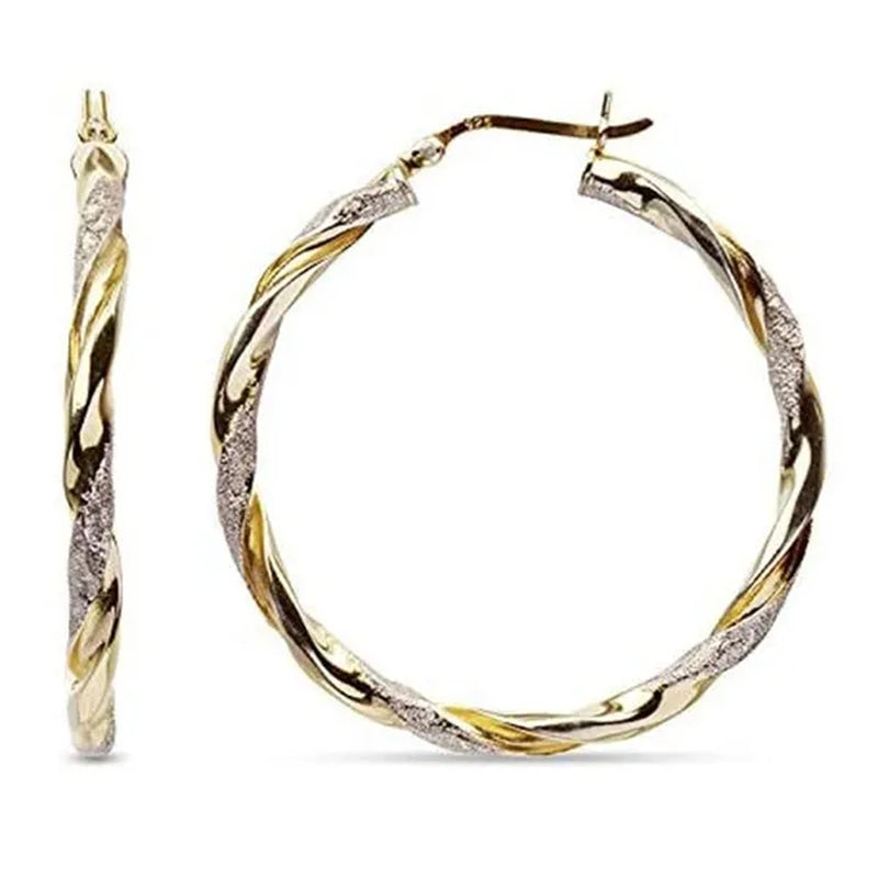 Luxury 14K Solid Gold Hoop Earrings Spiral Circle Earrings Simple Earrings Big Circle Gold Color Loop Earrings for Women