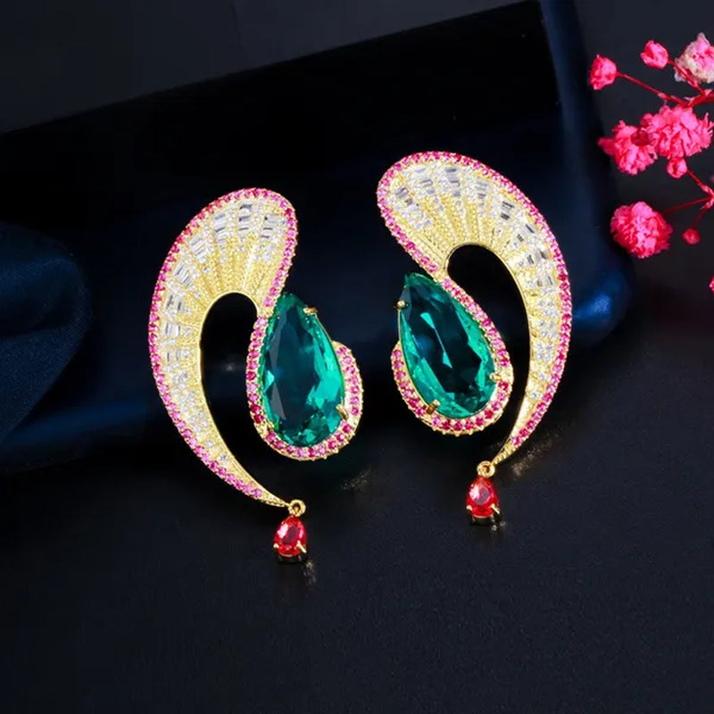 CANDICE Gorgeous 18K Gold Plated Inlay Pear Cut Citrine Stone Big Geometric Stud Earrings Jewelry for Female Dress Accessories