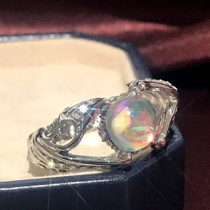 Newest Design European and American Fashion Colorful Moonstone Ring Anniversary Gift Engagement Bridal Wedding Jewelry Rings For Women