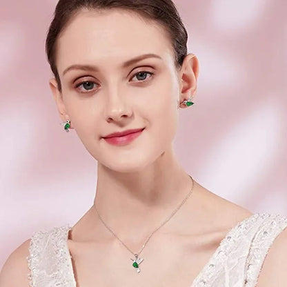 Hummingbird  Silver Jewelry Set Women Pendant Necklace and Stud Earring Set CrystalsFine Animal Jewelry, Gift for Mothers Day