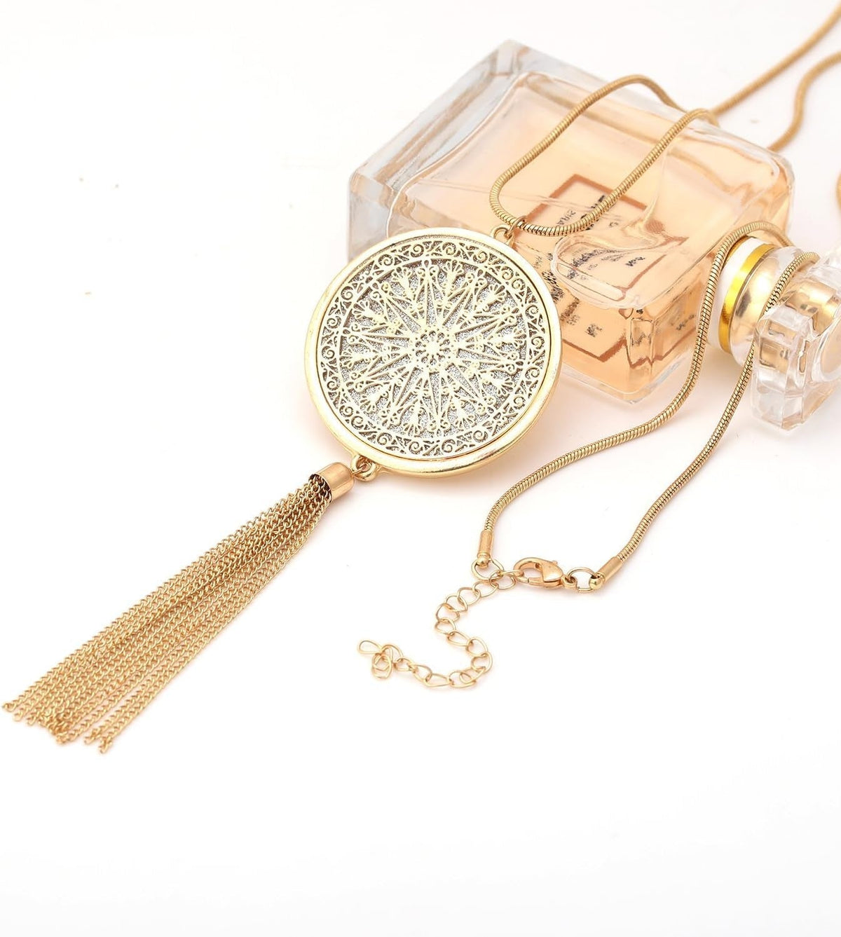 Long Necklaces for Woman Disk Circle Pendant Necklaces Tassel Fringe Necklace Set Statement Pendant
