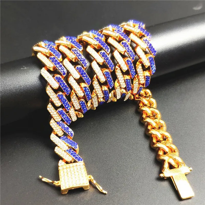 Iced Out Cuban Link Chain Necklace Chain Hip Hop Jewelry Choker Gold Silver Chain for Men Rapper Necklaces Bracelet 8-30 Inch