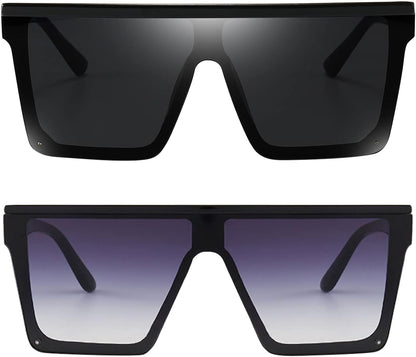 Square Oversized Sunglasses for Women Men Fashion Flat Top Big Black Frame Shades