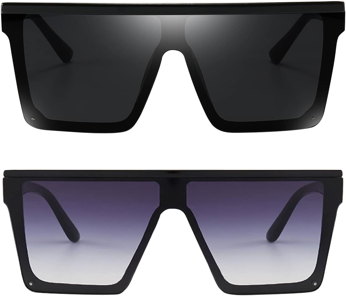 Square Oversized Sunglasses for Women Men Fashion Flat Top Big Black Frame Shades