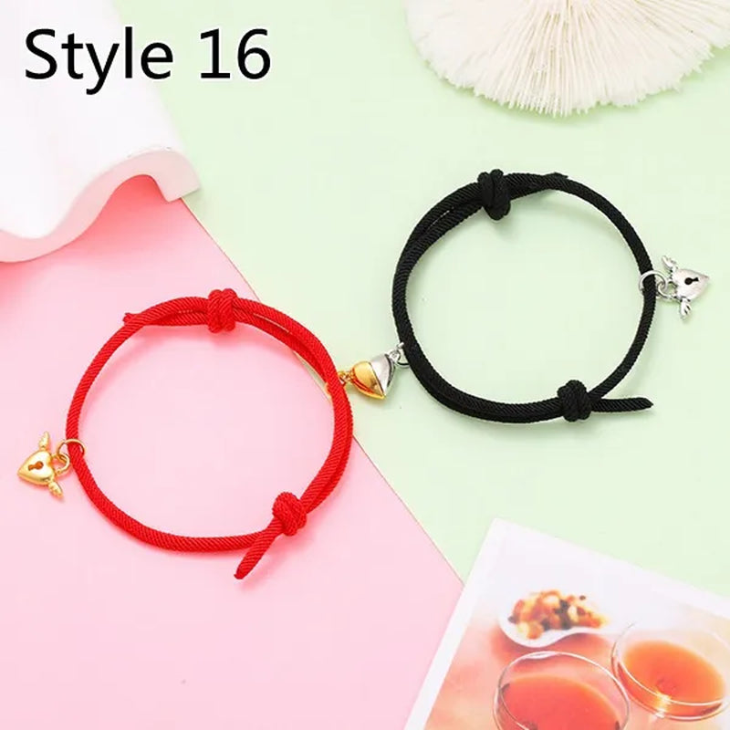 2pcs Magnetic Bracelet Stainless Steel Heart Pendant Charm Couple Bracelets for Lover Friend Men Women Braid Rope Bracelets