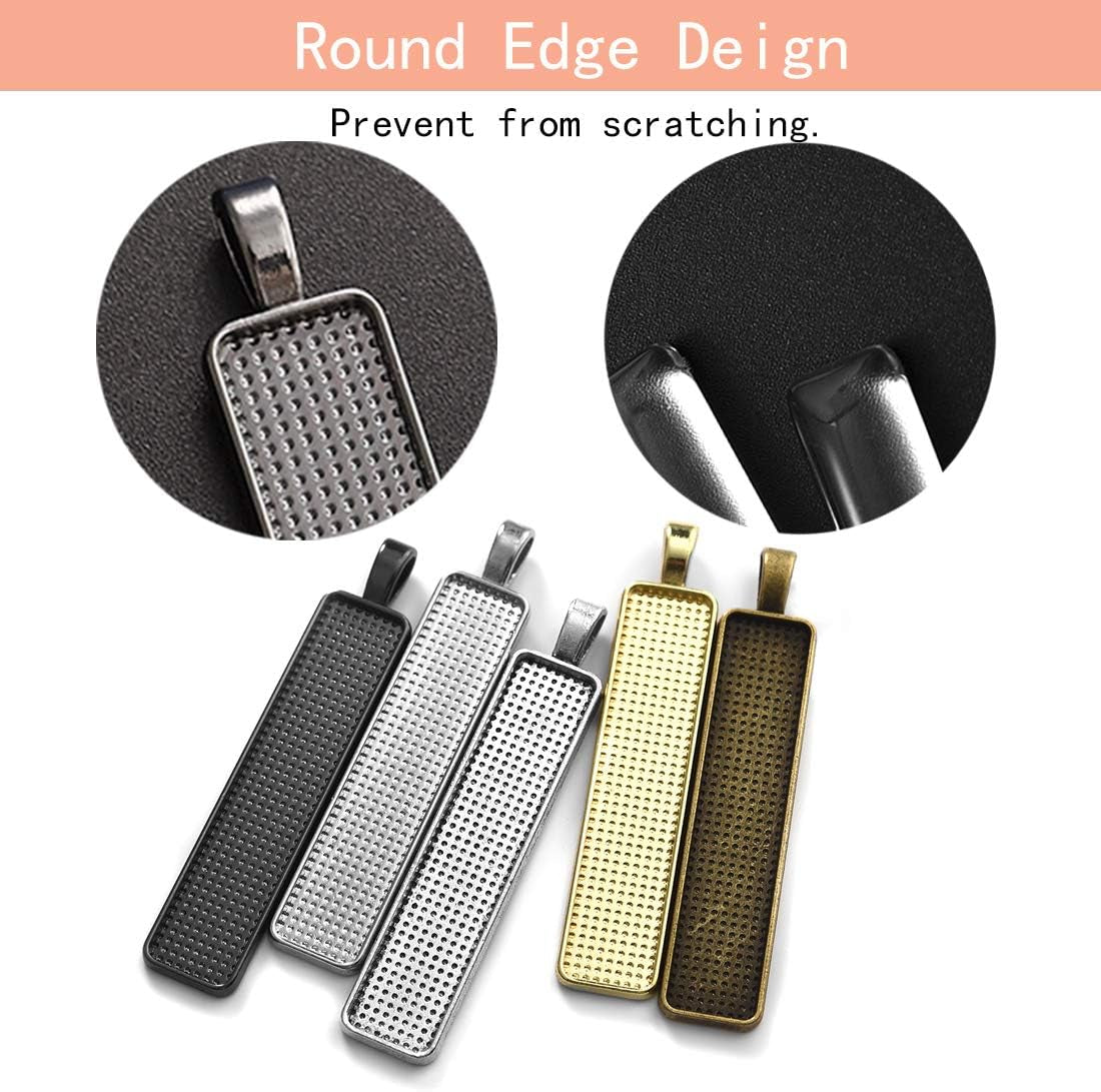 60Pcs Pendant Tray Bezel Setting Kit-30Pcs Rectangle Cabochon Settings and 30Pcs Rectangle Clear Glass Cabochon Dome Tiles Cameo for DIY Jewelry Making Antique Silver