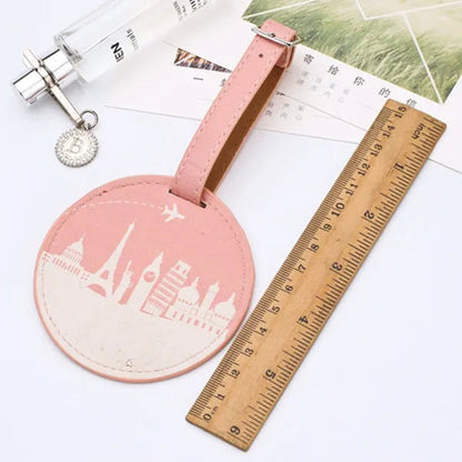 Air Plane Pattern Travel Luggage Bag Tags Handbag ID Tag Name Card Holder with Key Ring （Shape: Round）