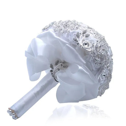 18CM Luxury Full Diamond Wedding Bouquet Shiny Crystal Brooch Bridal Bouquet Satin Ribbon Roses Wedding Flowers Bride Holding Flowers