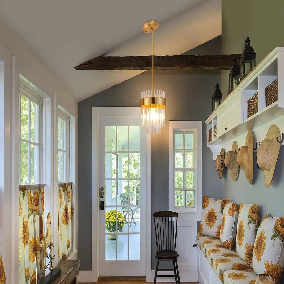 Gold Pendant Lights Kitchen Island,1-Light Crystal Pendant Light Fixtures over Island,Modern Brass Mini Chandelier for Dining Room, Adjustable Cord Hanging Lights for Bedroom,Bar,Sink,Entryway