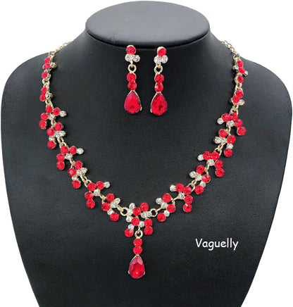 Vaguelly Wedding Tiaras and Earrings Set, Tiara and Necklace Set, Wedding Bridal Flower Jewelry Set Baroque Tiara Crystal Crown with Comb Retro Rhinestone Necklace Earrings Bridesmaids Queen Costume for Prom Party