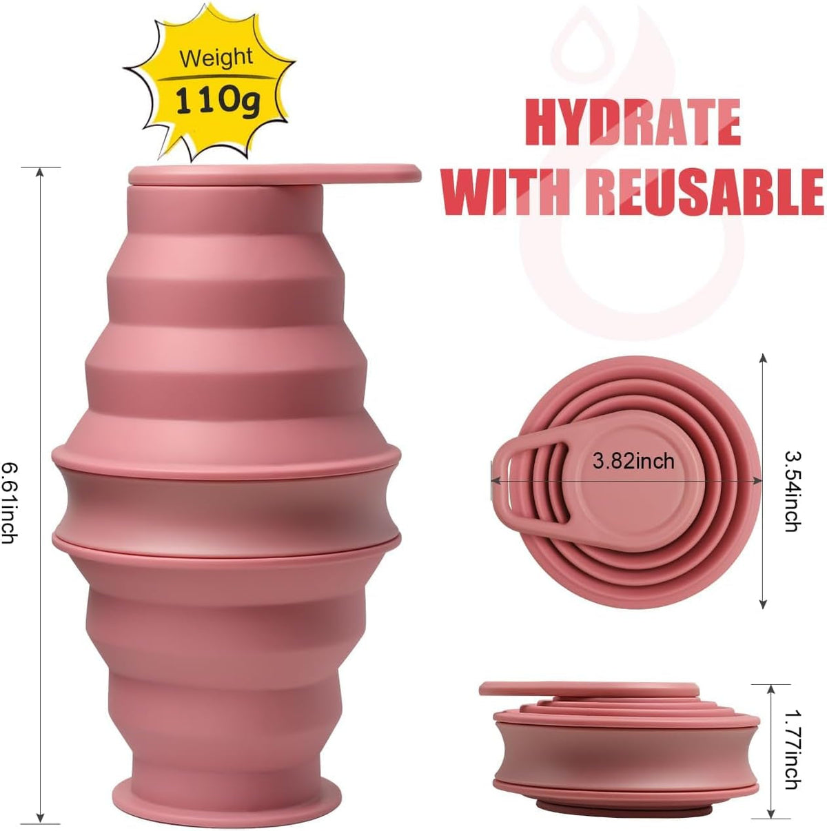 Collapsible Water Bottles BPA Free Leak Proof Foldable Silicone Bottle with Anti-Collapse Ring for Travel Camping Hiking Running Sport