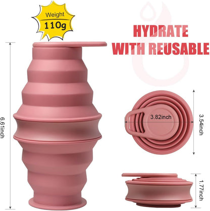 Collapsible Water Bottles BPA Free Leak Proof Foldable Silicone Bottle with Anti-Collapse Ring for Travel Camping Hiking Running Sport