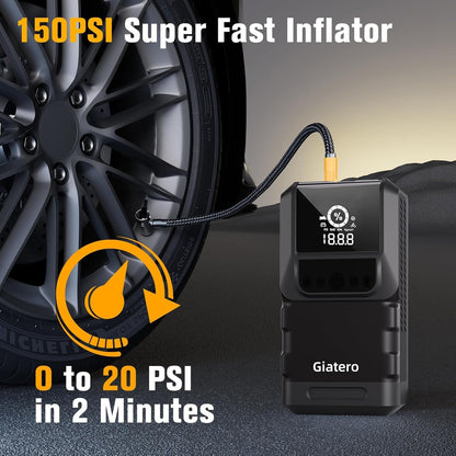 Q13 4000A Portable Car Jump Starter with Air Compressor 150PSI, Jump Start Battery Pack(10.0L Gas/8.0L Diesel), 12V Jump Box with 3 Modes Flashlight & Jumper Cable, LCD Display Power Bank