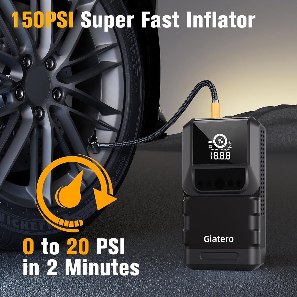 Q13 4000A Portable Car Jump Starter with Air Compressor 150PSI, Jump Start Battery Pack(10.0L Gas/8.0L Diesel), 12V Jump Box with 3 Modes Flashlight & Jumper Cable, LCD Display Power Bank