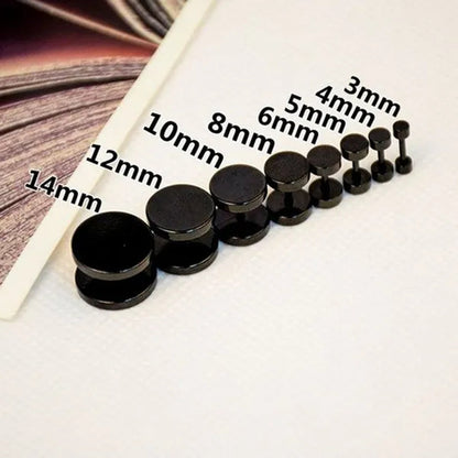 Punk Style Medical Titanium Black Silver round Barbell Stud Earrings Women Men'S Gothic Jewelry Rock Piercing Earring 1 Pair