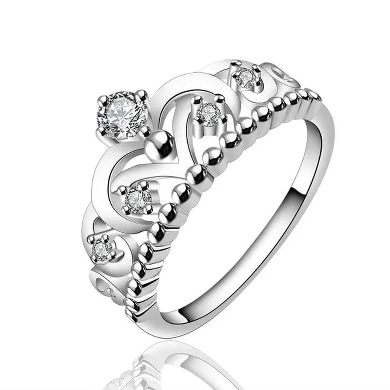 New 925 Sterling Silver Rings for Women Fine Crystal Crown Fashion Party Gifts Girl Student Luxury Charm Wedding Jewelry