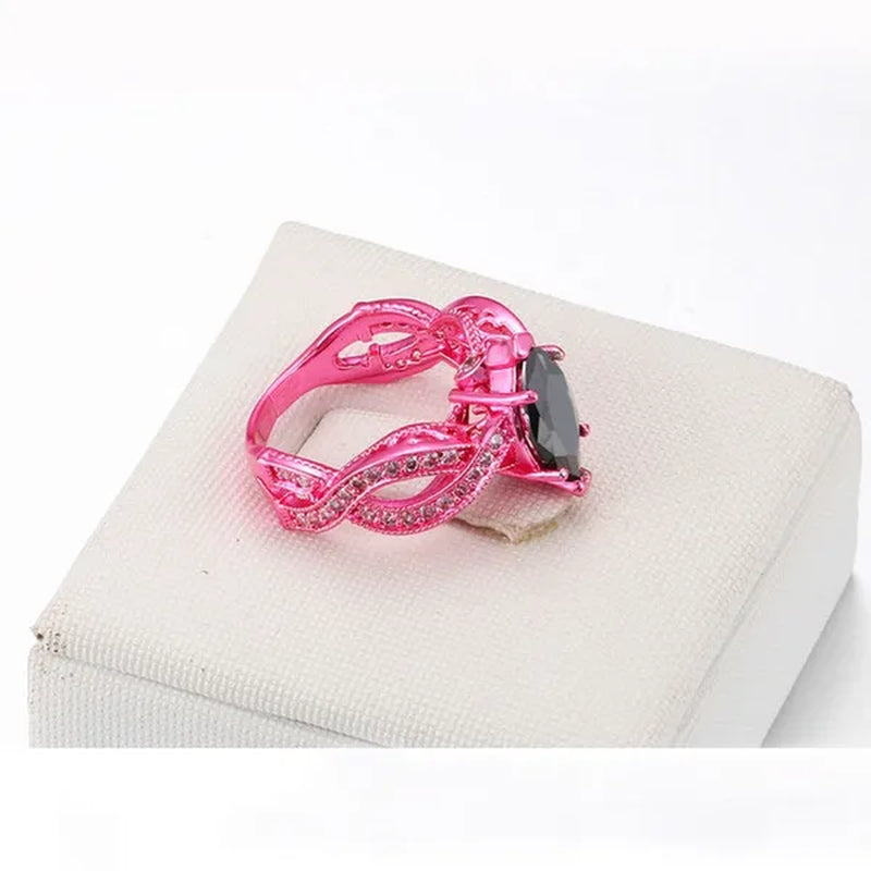 Europe and The United States Micro-inlay Zircon Jewelry Unique Pink Gold Black Nano Horse Eye Stone Prom Ring 2017 New