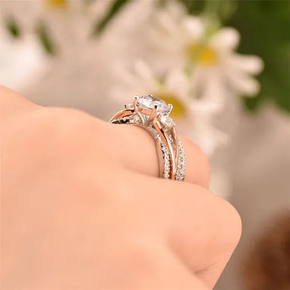 Newshe Solid 925 Sterling Silver Rose Gold Wedding Ring Sets For Women Round Cut Zircon Engagement Ring Luxury Jewelry Sz 5-10