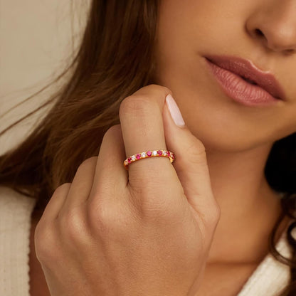 Birthstone Rings Eternity Band 925 Sterling Silver/Yellow Gold Created Gemstone Stackable Wedding Band Half Eternity Rings for Women Size 6 to 10