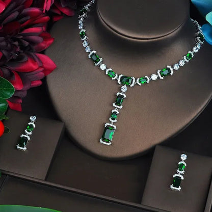 CANDICE Luxury White Gold Plated Bridal Party Jewelry Inlaid AAA Cubic Zirconia Long Drop Dangle Necklace Earrings Set for Women Wedding