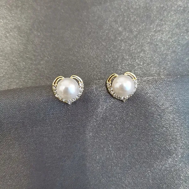 2021 Trendy Fashion Women's S925 Silver  Exquisite Pearl Heart-shaped Diamond Crystal Earrings Prevent allergy Jewelry