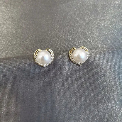 2021 Trendy Fashion Women's S925 Silver  Exquisite Pearl Heart-shaped Diamond Crystal Earrings Prevent allergy Jewelry