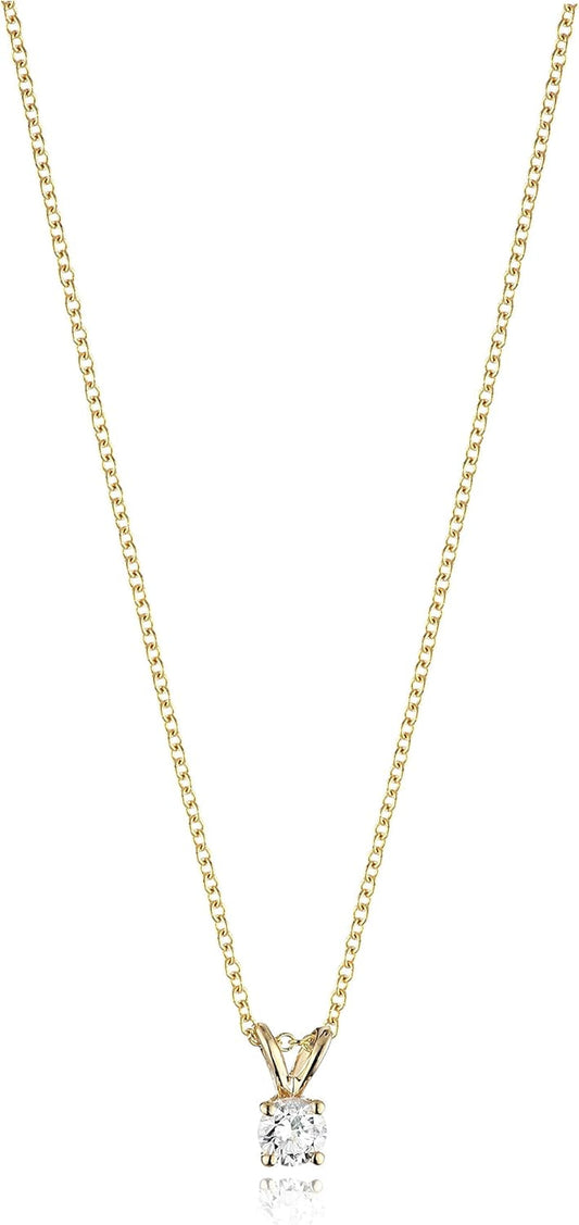14K Gold Adjustable Prong Set Round-Cut Diamond Pendant , (Previously Amazon Collection)