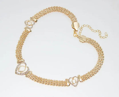 Dubai Gold Plated Heart Shape Necklace Set Fashion Crystal Wedding Bridal Costume Jewelry Ses