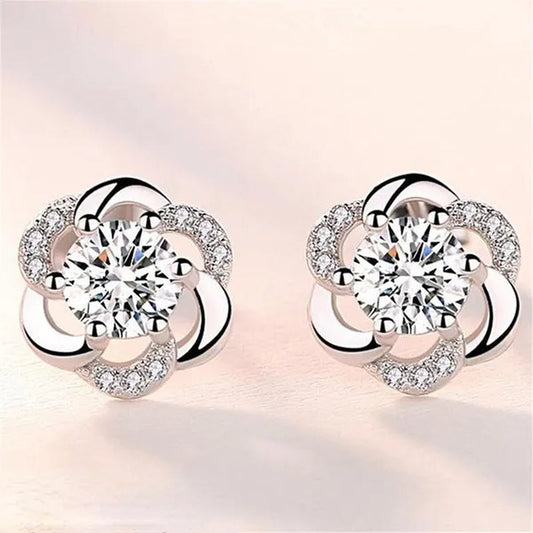 Fashion Diamond Flower Stud Earrings for Women Jewelry