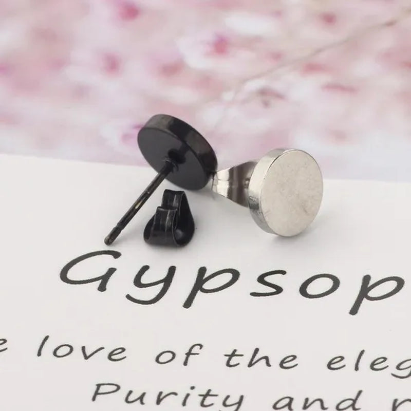 1PCS Stainless Steel Black Color Hypoallergenic Minimalist Flat Circle Earings for Men and Women Daily Wear Steel Titanium Earrings