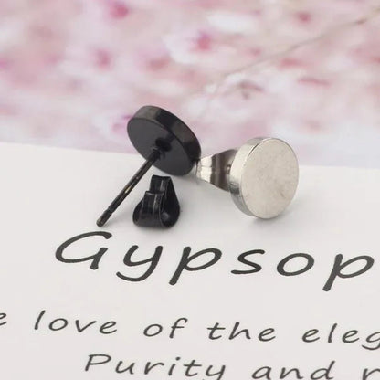 1PCS Stainless Steel Black Color Hypoallergenic Minimalist Flat Circle Earings for Men and Women Daily Wear Steel Titanium Earrings
