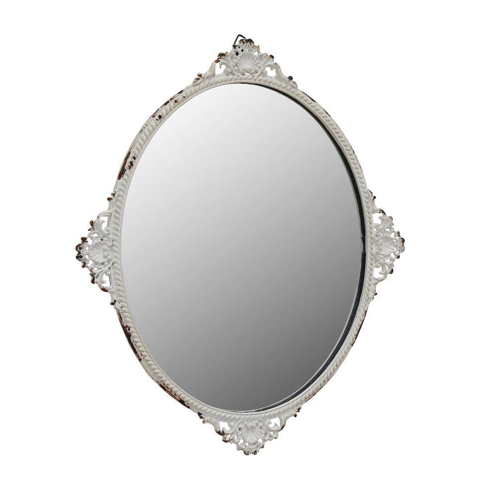 Small Oval White Victorian Mirror (11.654 In. H X 10.039 In. W)